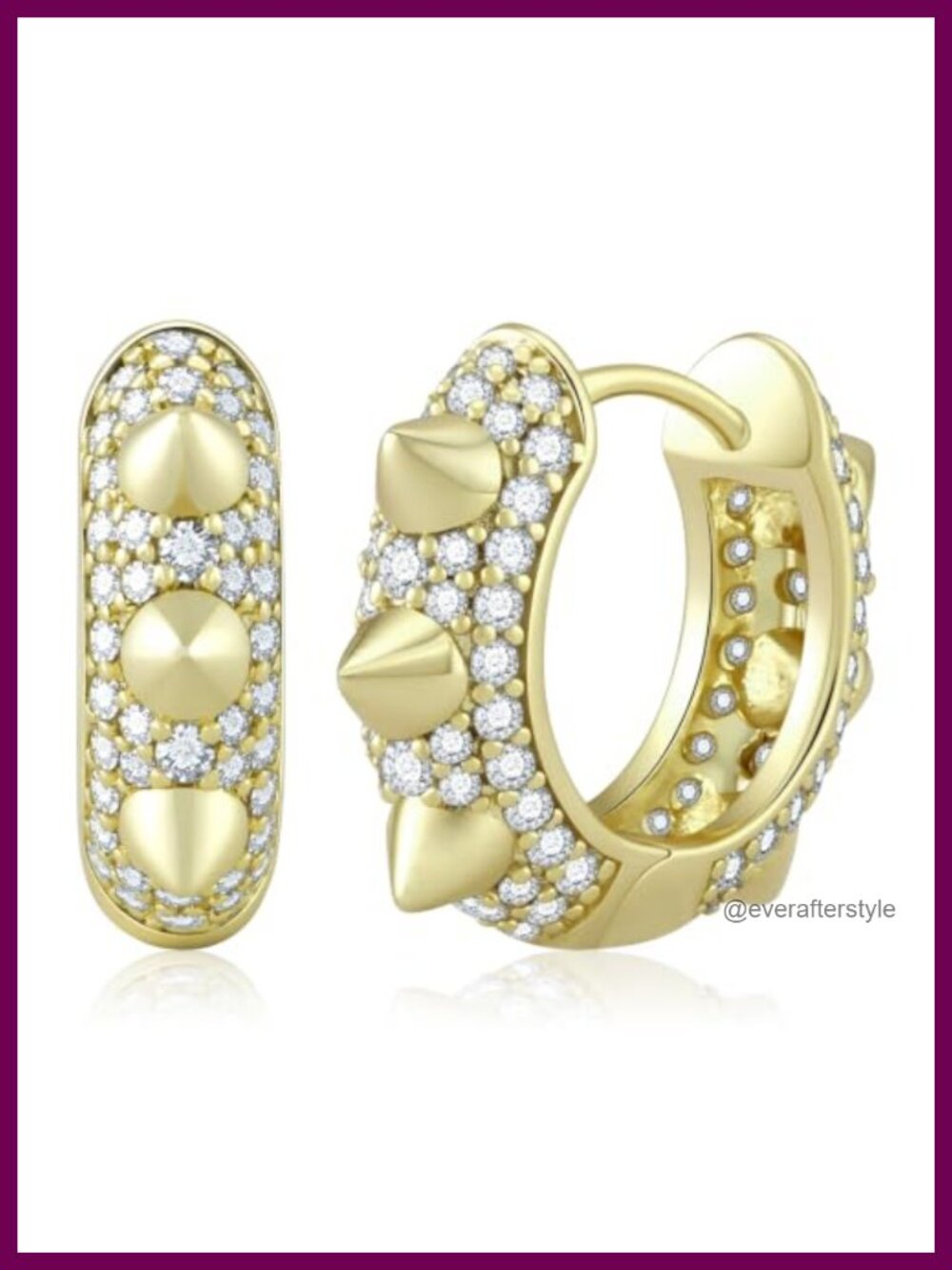 Moissanite Chunky Hoop Earrings Spike Pave Gold Huggie Hoops 14K Gold Plated
